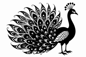 Peacock vector silhouette white background