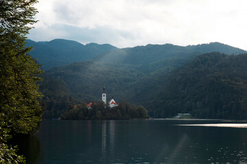 Famous alpine Bled lake (Blejsko jezero) in Slovenia