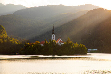 Famous alpine Bled lake (Blejsko jezero) in Slovenia