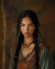 Fototapeta premium Image of Pocahontas in her classic depiction, native american girl belonging to the Powhatan tribe around 1615.