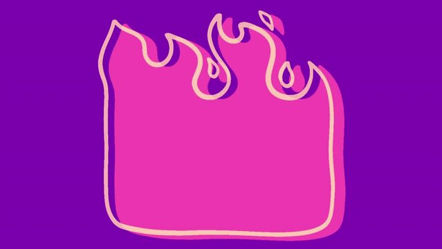 Cartoon loop animation fire or flame isolated on pink and white background. Video motion graphic element.
