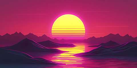 Abstract Fantastic Geometric Background - A Sunset Over A Body Of Water - 763214423