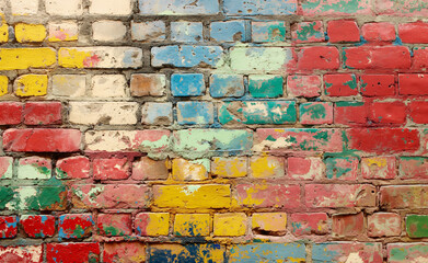Colorful Brick Wall With Paint Splatters