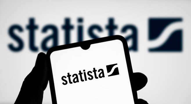 Dhaka, Bangladesh- 20 March 2024: Statista.com logo is displayed on smartphone.