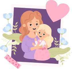 Cute photograph from happy mother with her daughter with flowers
