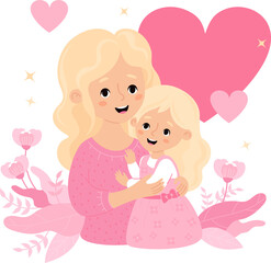 Cute blonde woman with daughter