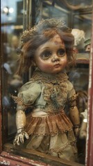 Creepy Doll in Glass Case