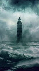 Fototapeta premium Lighthouse Standing in Vast Ocean