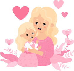 Cute blonde woman with her daughter