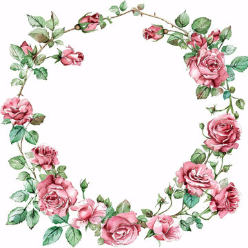 watercolor roses frame wreath illustration for card template