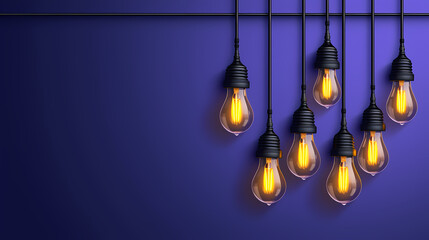 Abstract Background With Retro Light Bulbs On Purple Background - A Group Of Light Bulbs - obrazy, fototapety, plakaty