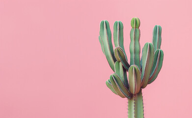 Green cactus on a pastel pink background