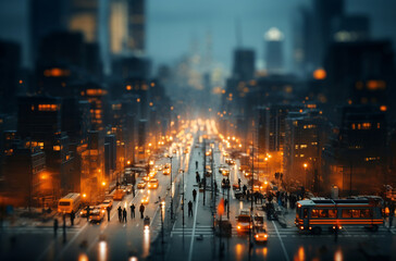 Fototapeta na wymiar Bustling city street traffic at night