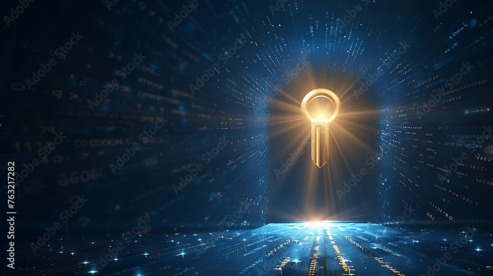 Poster abstract keyhole light futuristic technology background with light and shiny, key to successful solu