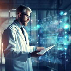 doctor touching digital tablet