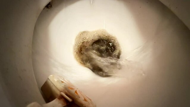 Flushing feces and urine in the toilet after a bowel movement. Dirty toilet after a people. Hole for crap and the filthy sods that leave them that way.