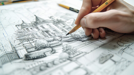  The architect draws the layout of a modern house,Generated by AI