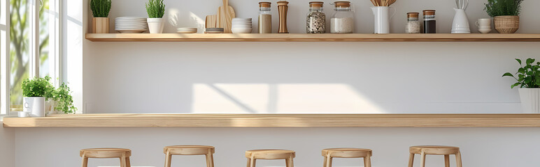Outstanding Banner For Kitchen Wall Art - A Shelf With A Few Stools And A Few Jars Of Food - 763217845