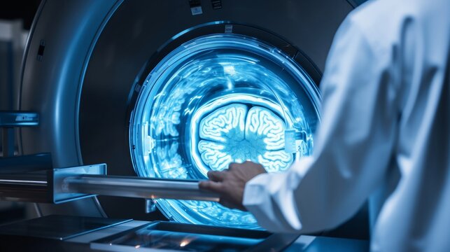 MRI machine operation by radiologist detailed brain images capture