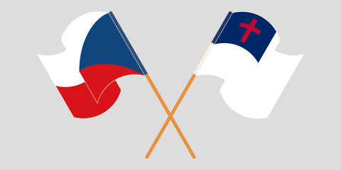 Crossed and waving flags of Czech Republic and christianity