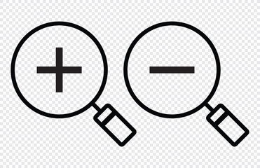 Zoom icon. magnifying glass icon set. magnifier or loupe sign isolated on transparent background, Search symbol. Vector illustration in eps 10.