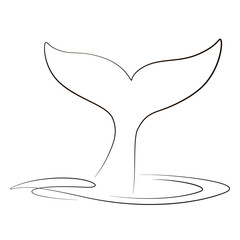 Whale tail line art. Continuous one line drawing whale. Hand drawn whale tail with ocean. Minimalist black line sketch on white. Vector illustration. Tail outline logo. © Kateryna