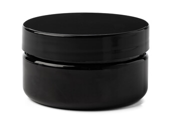 Black plastic cosmetic jar isolated on white background