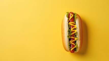 Hot Dog , with empty copy space, minimalist, traditional, dining room, natural light, professional food photography,  - obrazy, fototapety, plakaty