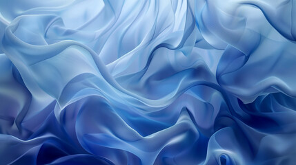 Beautiful graceful flowing blue transparent silk fabrics. Background with smooth waves for design. - 763219812