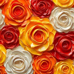 A lively textured background of orange and bright yellow roses