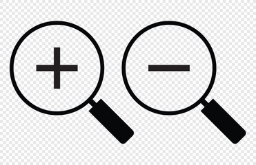 Zoom icon. magnifying glass icon set. magnifier or loupe sign isolated on transparent background, Search symbol. Vector illustration in eps 10.