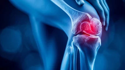 Fototapeten Human knee joint and leg in x-ray on blue background © standret