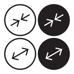Maximize and minimize screen buttons. Inside, Outside arrow icon. Zoom in and zoom out stroke outline icons set. 