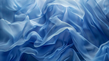 Beautiful graceful flowing blue transparent silk fabrics. Background with smooth waves for design - 763221001