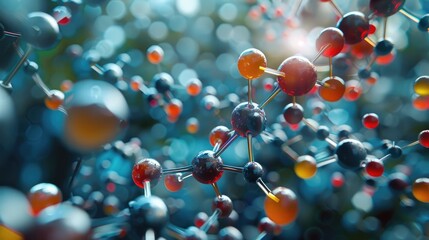 Futuristic 3D Rendering of Vibrant Molecular Structures in Pharmaceutical Chemistry