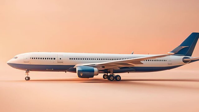 Takeoff animation: Plane ascending against beige backdrop, depicted in motion.