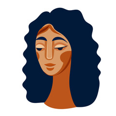 Woman Face Icon. Abstract Doodle Drawn Beautifyl Female Portrait Silhouette. Doodle Bold Original Person Illustration. 
