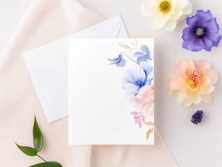Pastel colored flower stationary and card mock up	