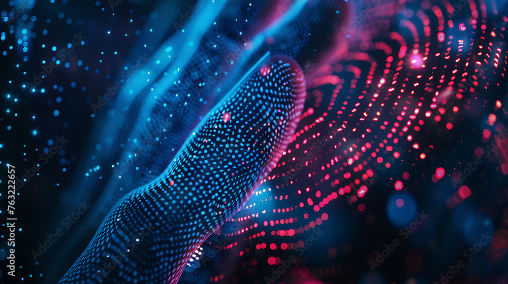 Poster card data protection with biometric technology concept. fingerprint scan identification system secur
