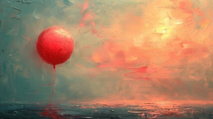 Red balloon on abstract painted background