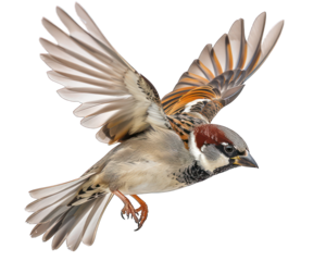 Bird or sparrow in flying isolated on white