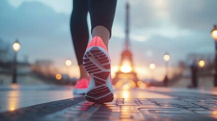 Olympic fitness enthusiast running on the streets of paris games 2024 eiffel tower in the backdrop