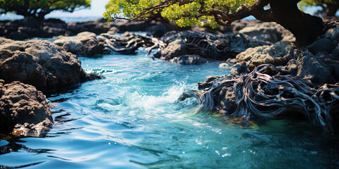 Soft waves, smoothly flowing on the surface of the tree, like a river of time cutting out hi