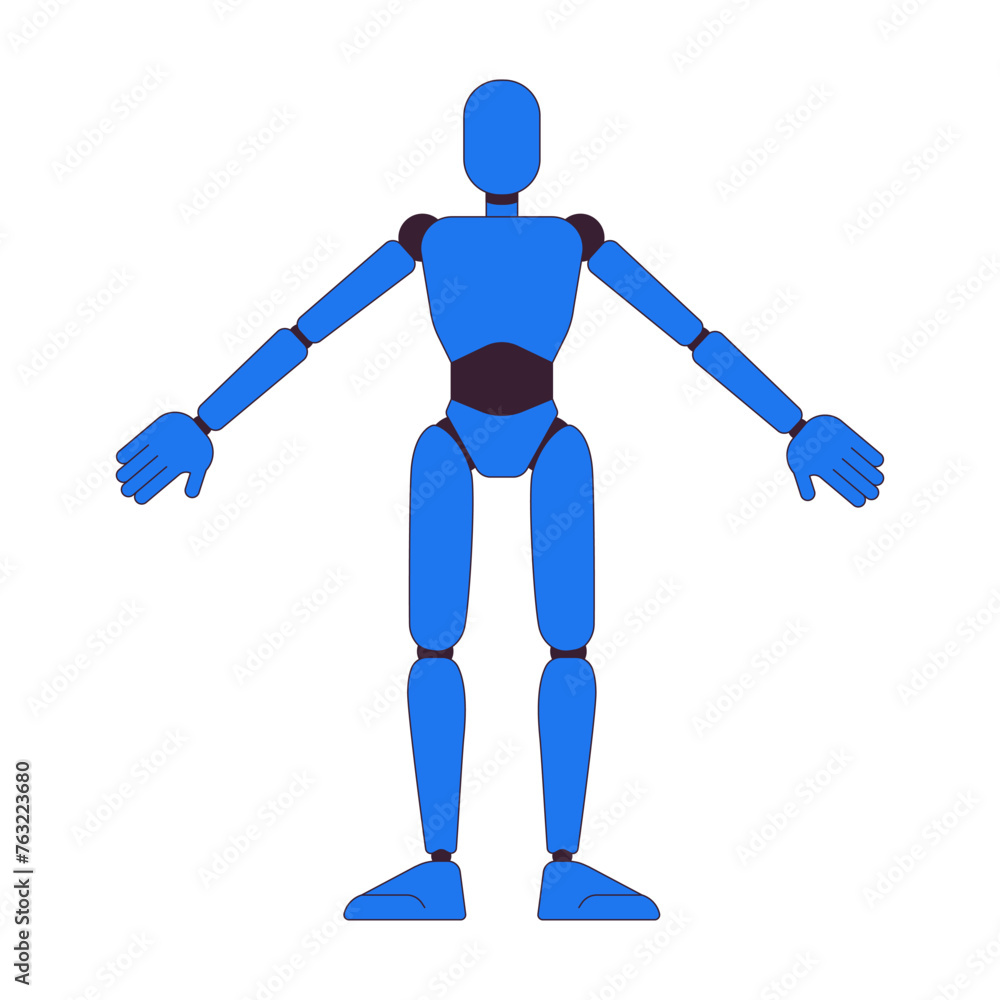 Poster humanoid robot model 2d linear cartoon character. engineering bureau machine prototype isolated line