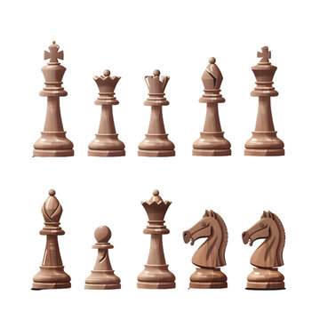 Classic wooden chess set isolated on white or transparent background 