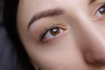 Light permanent makeup between the eyelashes. PMU eyelashes, permanent eye makeup