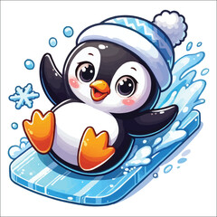 Obraz premium Penguin Sliding on Ice vector illustration isolated on white background