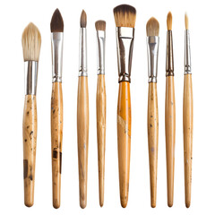 Set of artist's paintbrushes isolated on white or transparent background 