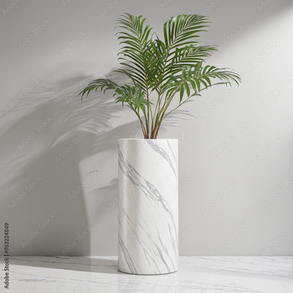 Poster white marble podium stand mock up template display showcase for product presentation with freshness 