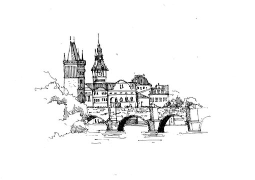 sketch of the old town of prague